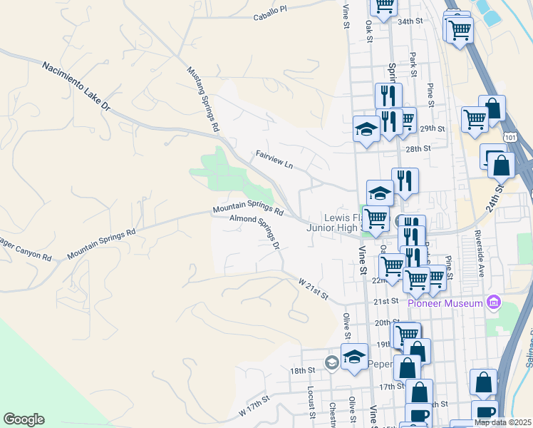 map of restaurants, bars, coffee shops, grocery stores, and more near 2322 Almond Springs Drive in Paso Robles