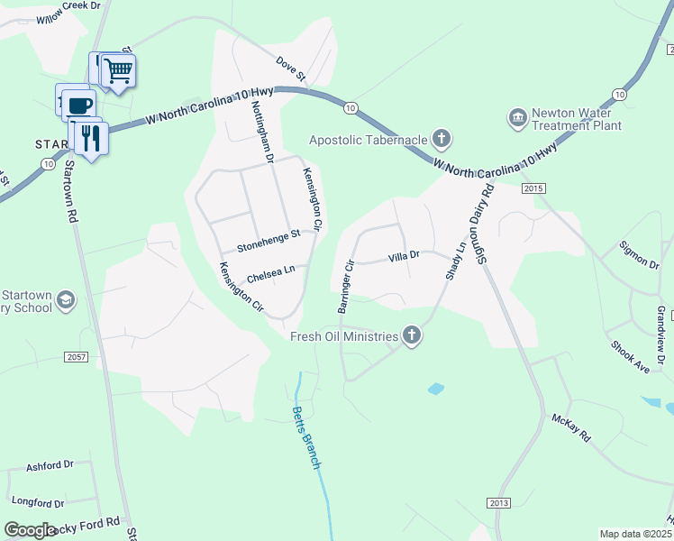 map of restaurants, bars, coffee shops, grocery stores, and more near 2050 Barringer Circle in Newton