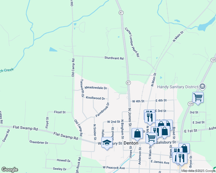 map of restaurants, bars, coffee shops, grocery stores, and more near 10 Meadowdale Drive in Denton