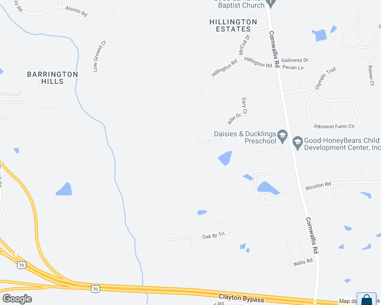 map of restaurants, bars, coffee shops, grocery stores, and more near 177 Allie Drive in Garner