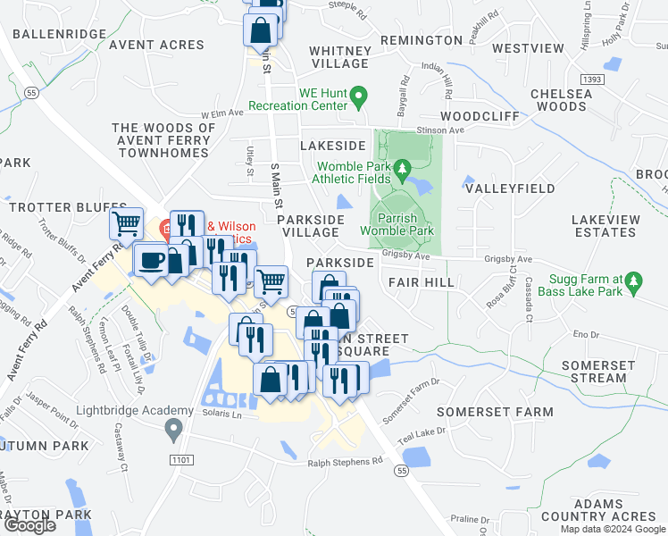 map of restaurants, bars, coffee shops, grocery stores, and more near 317 Occidental Drive in Holly Springs