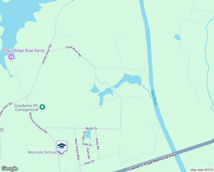 map of restaurants, bars, coffee shops, grocery stores, and more near 172 Forest Lake Estates in Moncure