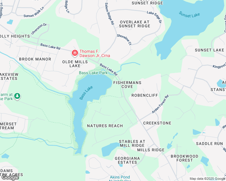 map of restaurants, bars, coffee shops, grocery stores, and more near 1036 Bass Lake Road in Holly Springs