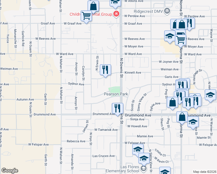 map of restaurants, bars, coffee shops, grocery stores, and more near 920 Hermosa Avenue in Ridgecrest