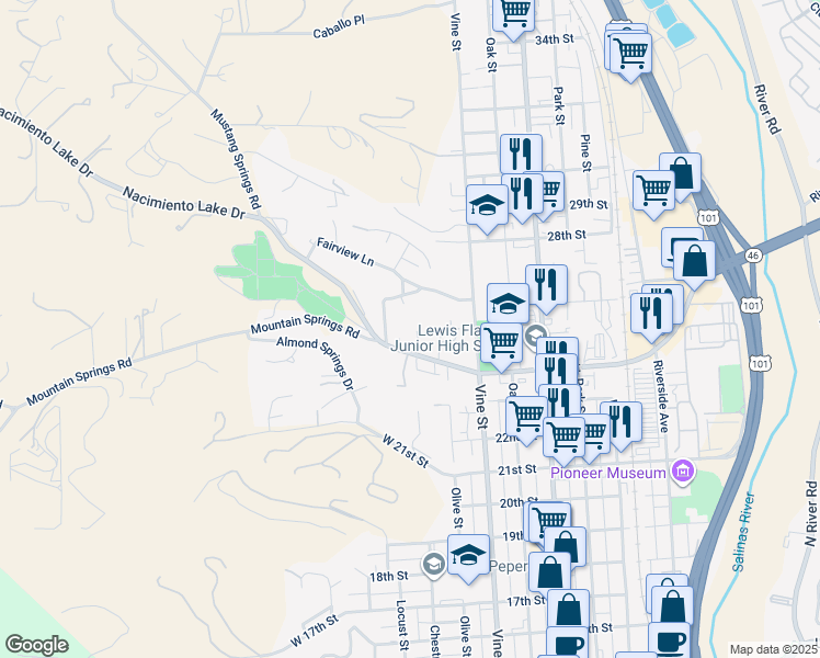 map of restaurants, bars, coffee shops, grocery stores, and more near 2431 Royal Court in Paso Robles