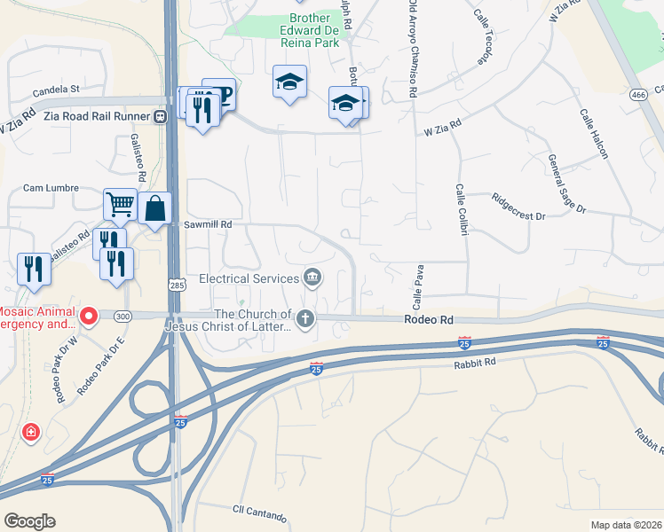 map of restaurants, bars, coffee shops, grocery stores, and more near 2720 Ventoso in Santa Fe