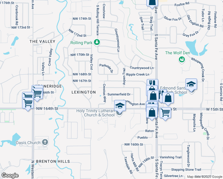 map of restaurants, bars, coffee shops, grocery stores, and more near 2800 Greenfield Drive in Edmond