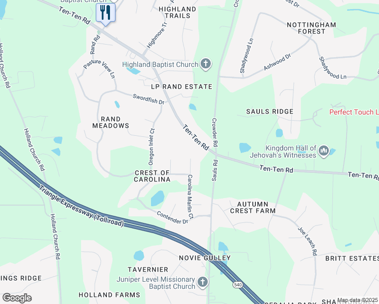 map of restaurants, bars, coffee shops, grocery stores, and more near 8812 Carolina Marlin Court in Raleigh