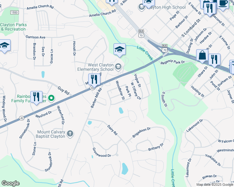 map of restaurants, bars, coffee shops, grocery stores, and more near 1104 Cardinal Court in Clayton