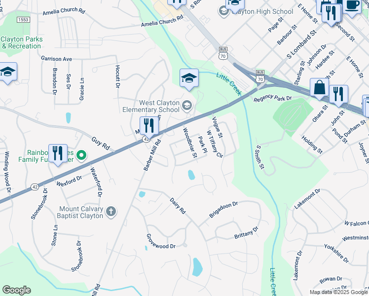 map of restaurants, bars, coffee shops, grocery stores, and more near 1104 Cardinal Court in Clayton
