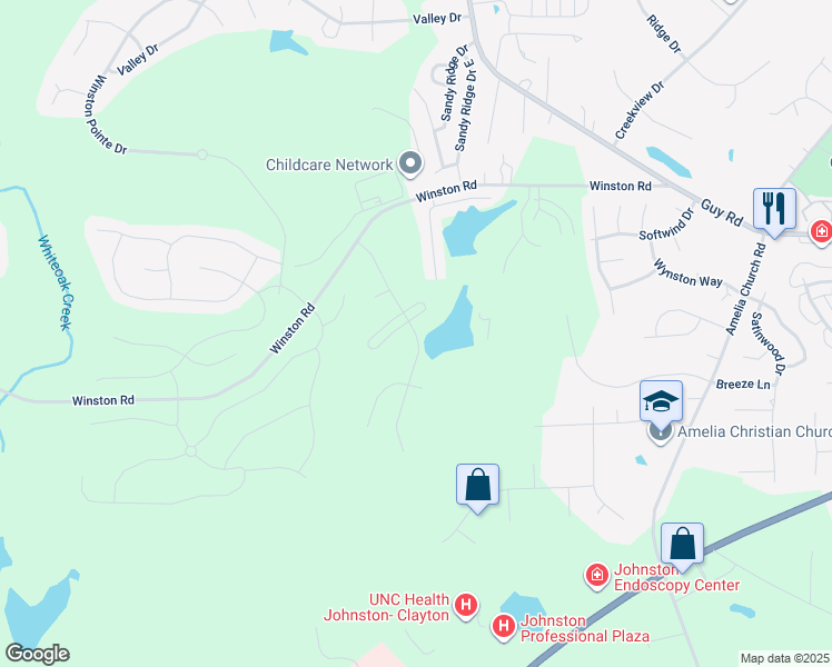 map of restaurants, bars, coffee shops, grocery stores, and more near Red Jasper Way in Johnston County