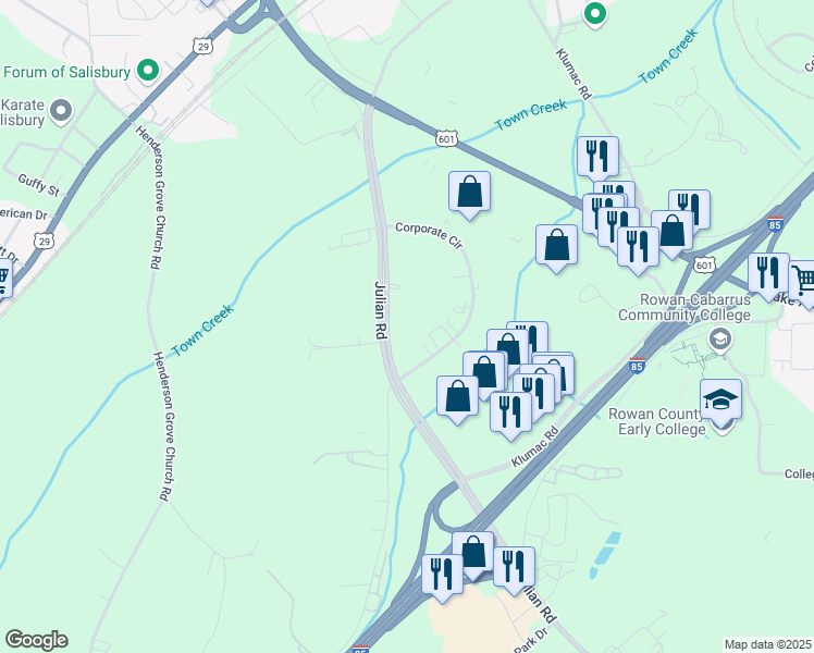 map of restaurants, bars, coffee shops, grocery stores, and more near 804 Julian Road in Salisbury
