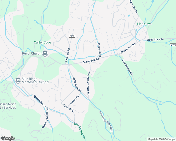 map of restaurants, bars, coffee shops, grocery stores, and more near 15 Beaverdam Knoll Road in Asheville