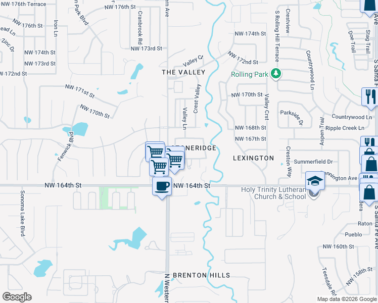 map of restaurants, bars, coffee shops, grocery stores, and more near 1020 Northwest 167th Street in Edmond