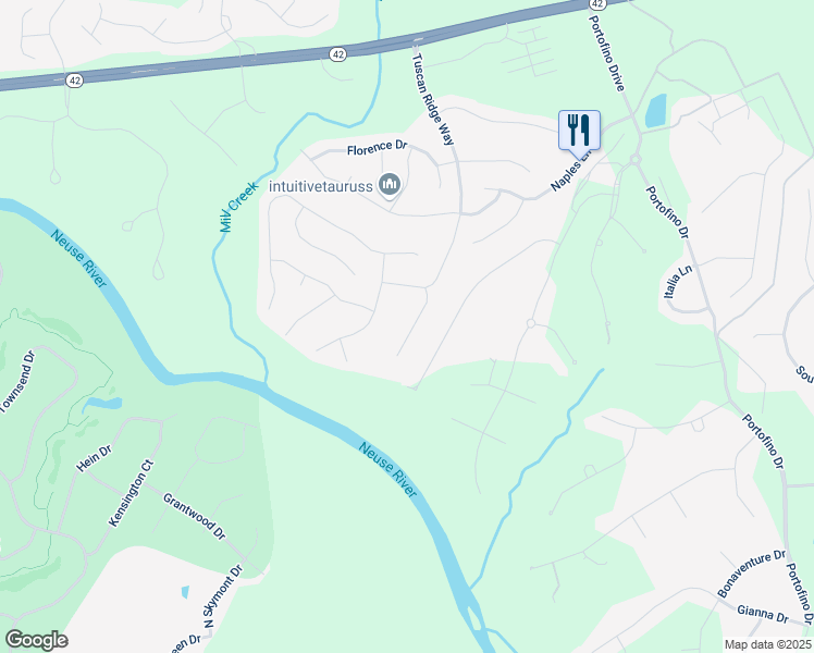 map of restaurants, bars, coffee shops, grocery stores, and more near 108 Stromness Path in Clayton