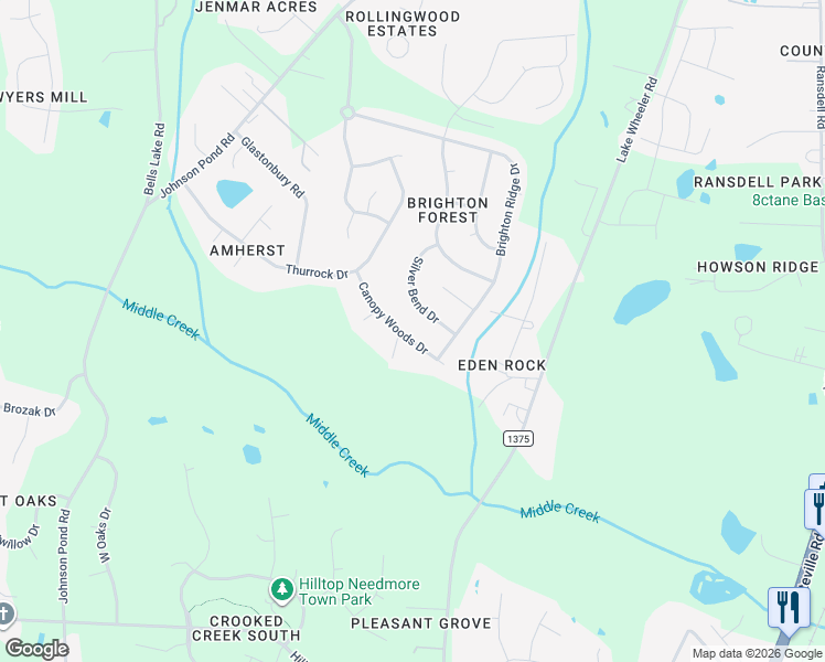 map of restaurants, bars, coffee shops, grocery stores, and more near 3101 Canopy Woods Drive in Apex