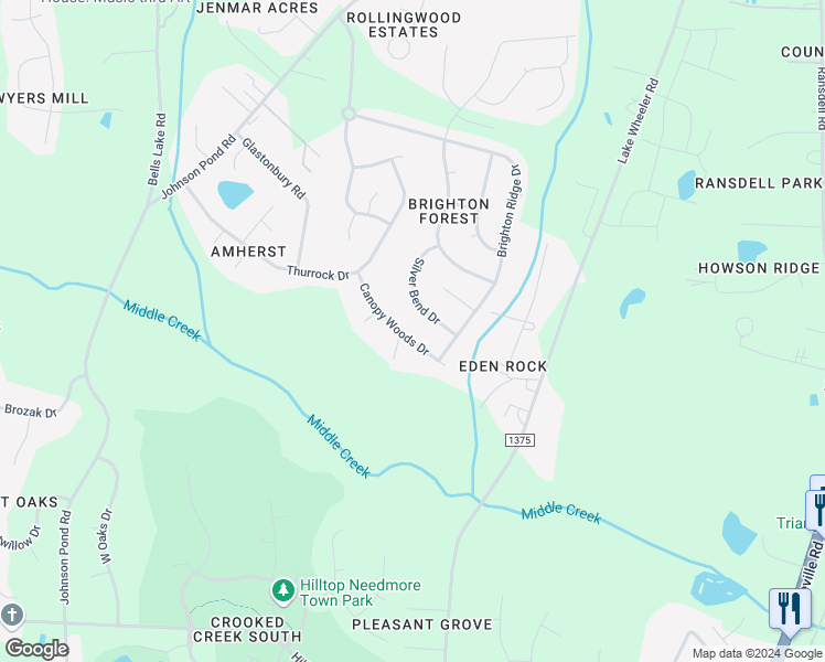 map of restaurants, bars, coffee shops, grocery stores, and more near 3101 Canopy Woods Drive in Apex