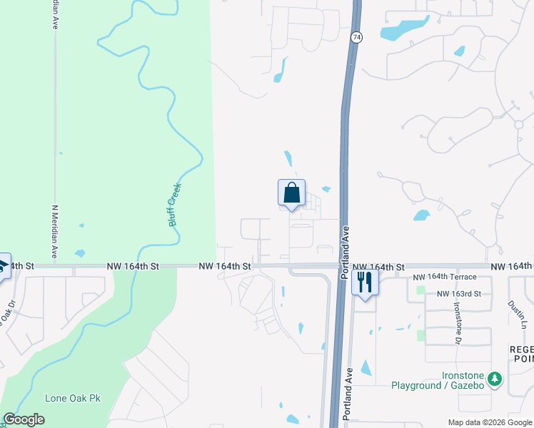 map of restaurants, bars, coffee shops, grocery stores, and more near 3909 Northwest 167 Terrace in Edmond