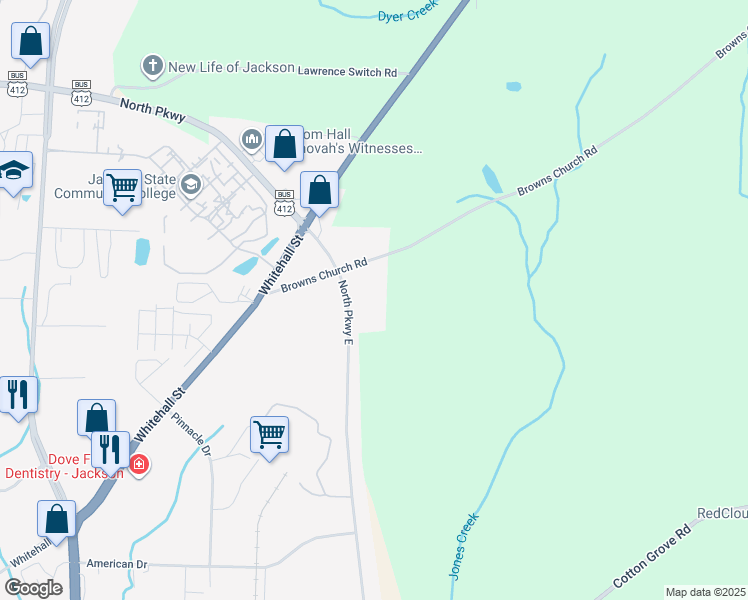 map of restaurants, bars, coffee shops, grocery stores, and more near 2228 North Parkway East in Jackson
