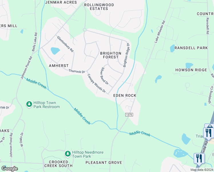 map of restaurants, bars, coffee shops, grocery stores, and more near 2658 Silver Bend Drive in Apex