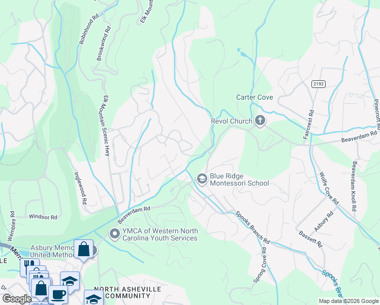map of restaurants, bars, coffee shops, grocery stores, and more near 15 Snap Dragon Court in Asheville