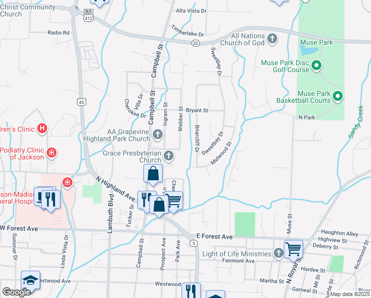 map of restaurants, bars, coffee shops, grocery stores, and more near 10 Webber Street in Jackson
