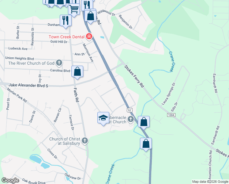 map of restaurants, bars, coffee shops, grocery stores, and more near 2303 East Innes Street in Salisbury