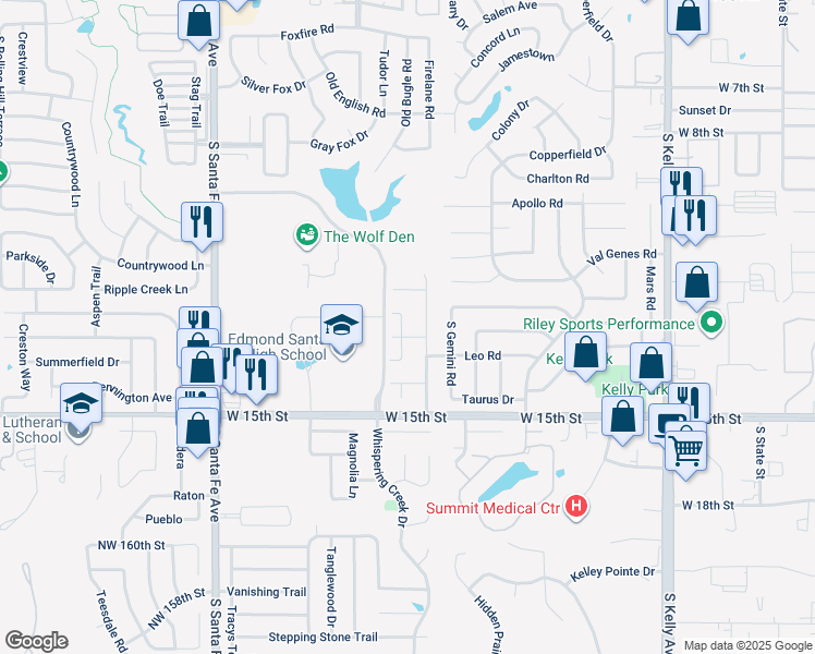 map of restaurants, bars, coffee shops, grocery stores, and more near 1212 San Fidel Lane in Edmond