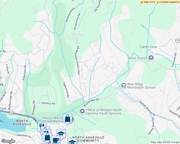 map of restaurants, bars, coffee shops, grocery stores, and more near 87 Chantilly Drive in Asheville