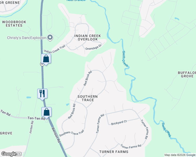map of restaurants, bars, coffee shops, grocery stores, and more near 1201 Magnolia Hill Road in Garner