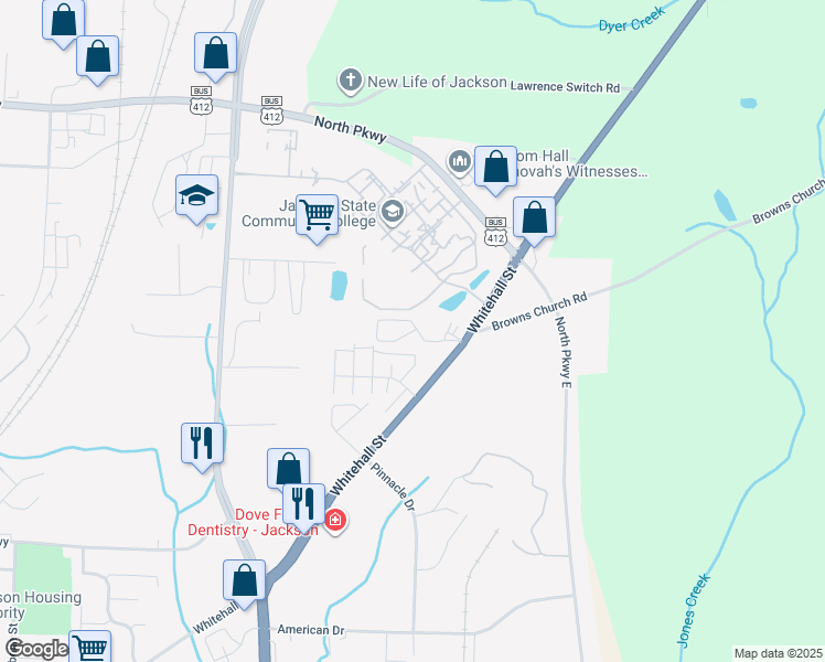 map of restaurants, bars, coffee shops, grocery stores, and more near 100 Parkwood Trace in Jackson