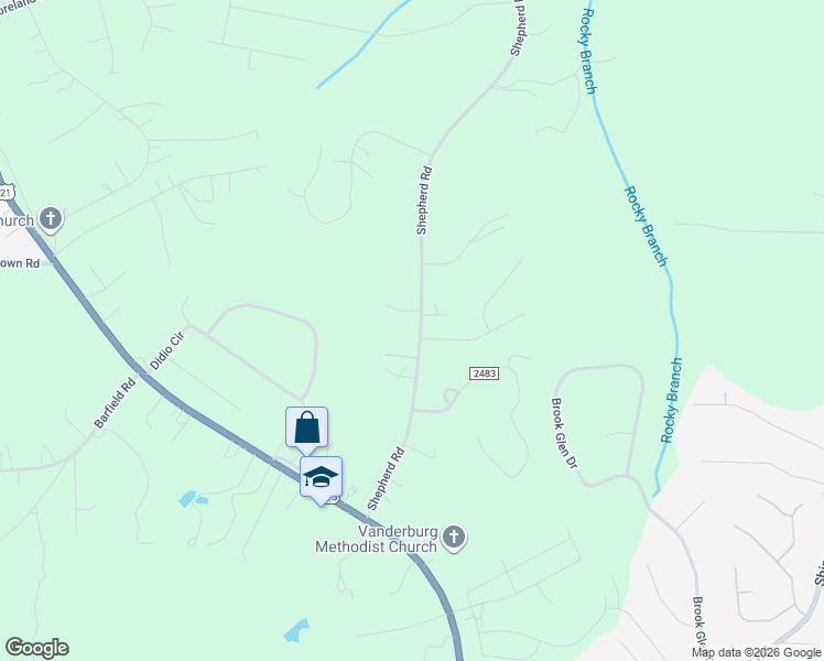 map of restaurants, bars, coffee shops, grocery stores, and more near 209 Shepherd Road in Mooresville