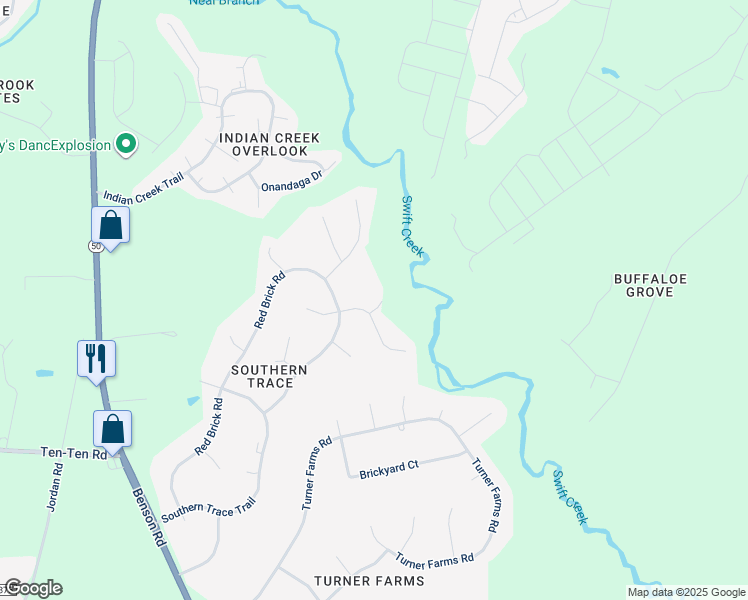 map of restaurants, bars, coffee shops, grocery stores, and more near 5108 Shagbark Oak Road in Garner