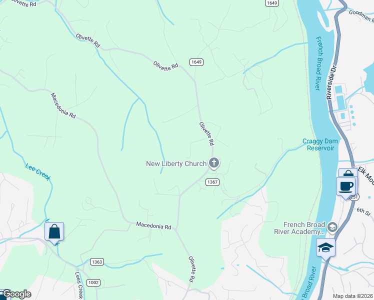 map of restaurants, bars, coffee shops, grocery stores, and more near 672 Olivette Road in Asheville