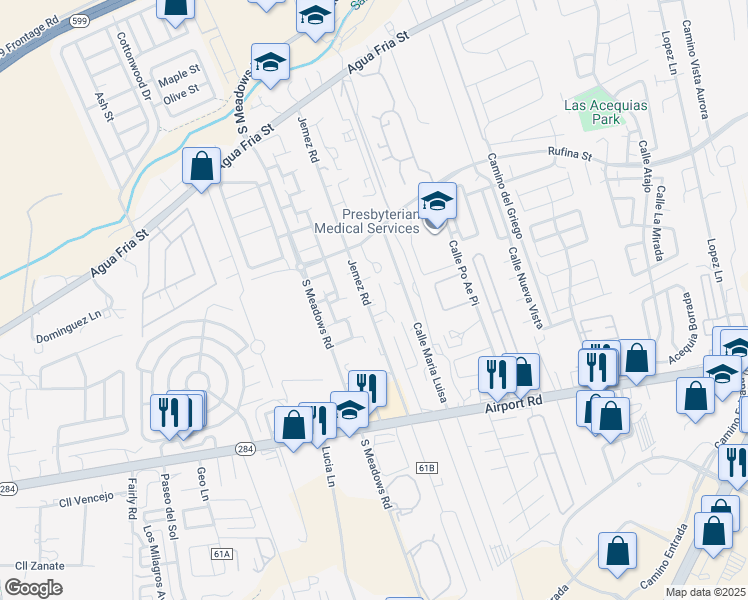 map of restaurants, bars, coffee shops, grocery stores, and more near 3129 Jemez Road in Santa Fe