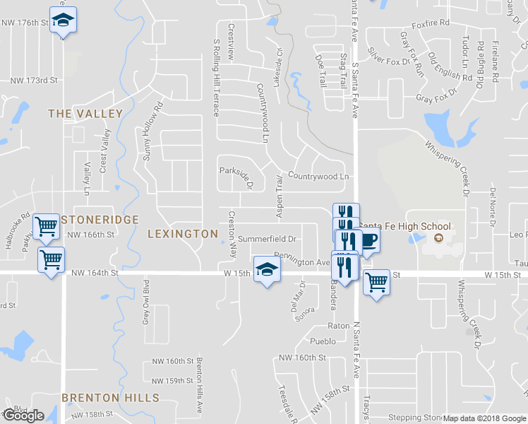 map of restaurants, bars, coffee shops, grocery stores, and more near 2708 Fairfield Drive in Edmond