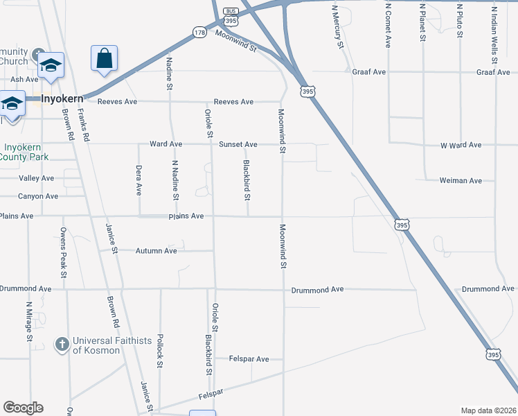map of restaurants, bars, coffee shops, grocery stores, and more near 5914 Plains Avenue in Inyokern