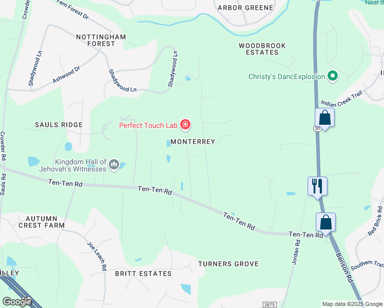 map of restaurants, bars, coffee shops, grocery stores, and more near 142 Montesino Drive in Raleigh