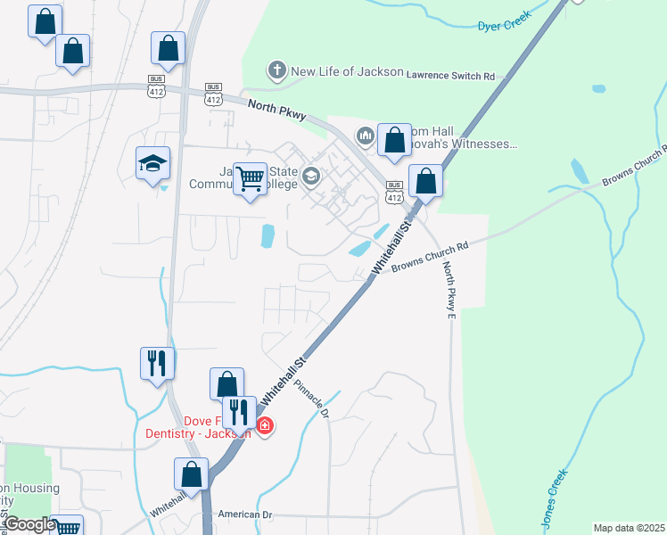 map of restaurants, bars, coffee shops, grocery stores, and more near 502 Parkwood Trace in Jackson