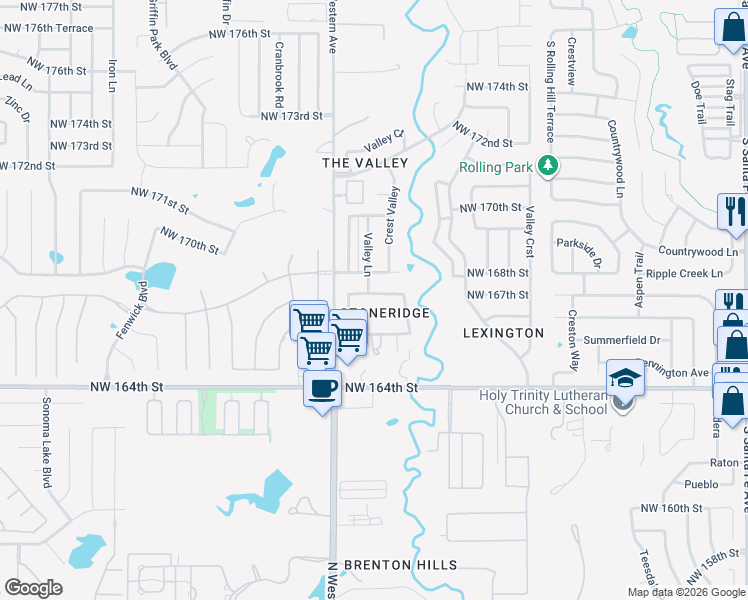 map of restaurants, bars, coffee shops, grocery stores, and more near 1020 Northwest 167th Street in Edmond
