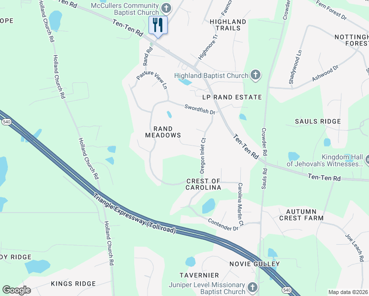 map of restaurants, bars, coffee shops, grocery stores, and more near 4713 Sandy Bay Circle in Raleigh