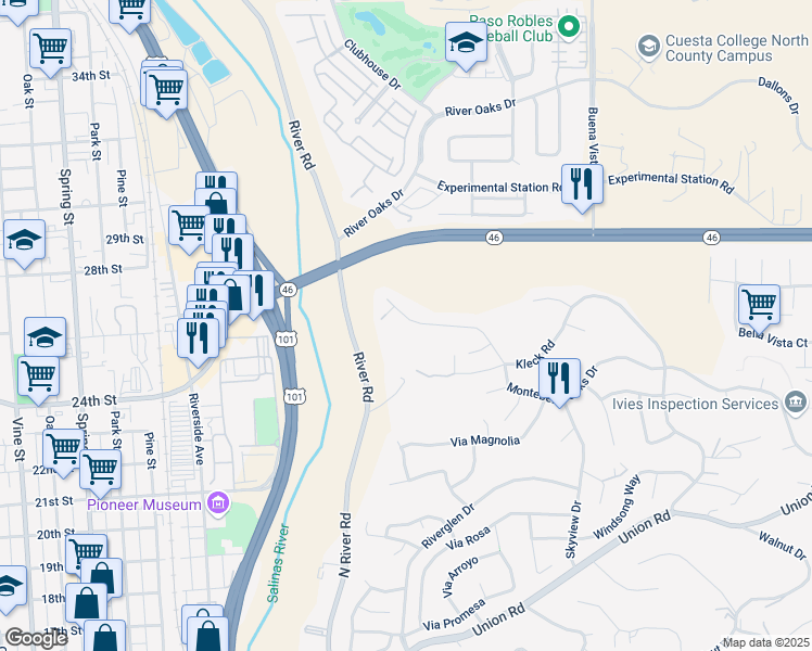 map of restaurants, bars, coffee shops, grocery stores, and more near 2028 Vista Oaks Way in Paso Robles