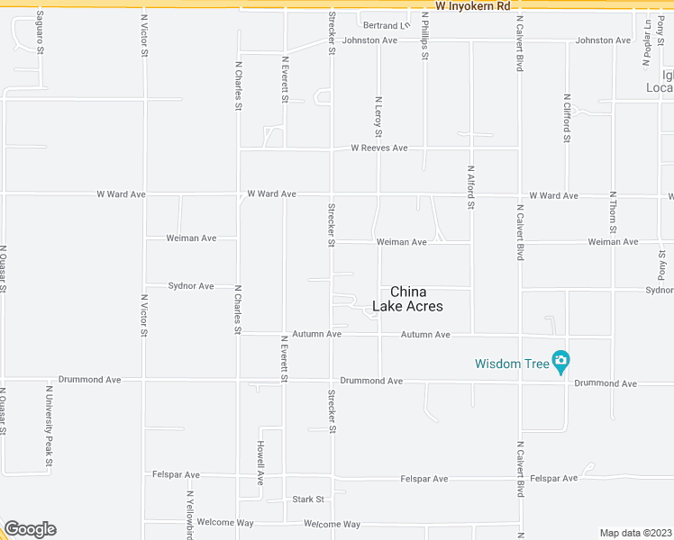 map of restaurants, bars, coffee shops, grocery stores, and more near 1126 Strecker Street in Ridgecrest