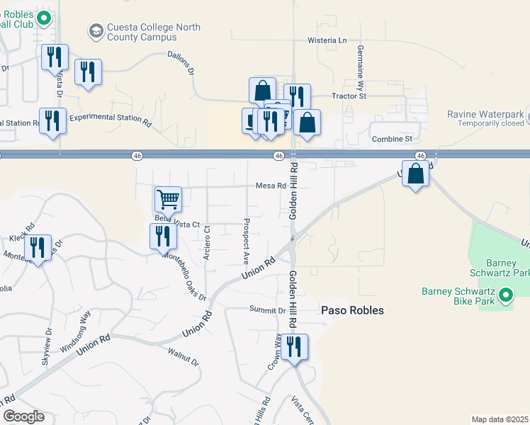 map of restaurants, bars, coffee shops, grocery stores, and more near 2127 Vanderlip Court in Paso Robles