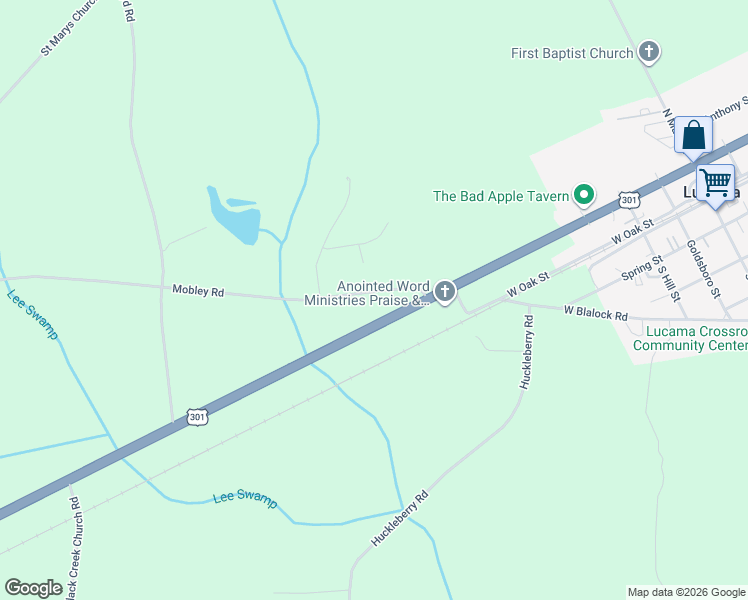 map of restaurants, bars, coffee shops, grocery stores, and more near 6625 Mobley Road in Lucama