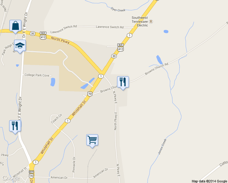 map of restaurants, bars, coffee shops, grocery stores, and more near 1340 North Pkwy East in Jackson