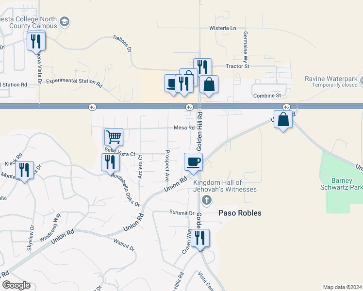 map of restaurants, bars, coffee shops, grocery stores, and more near 2127 Vanderlip Court in Paso Robles
