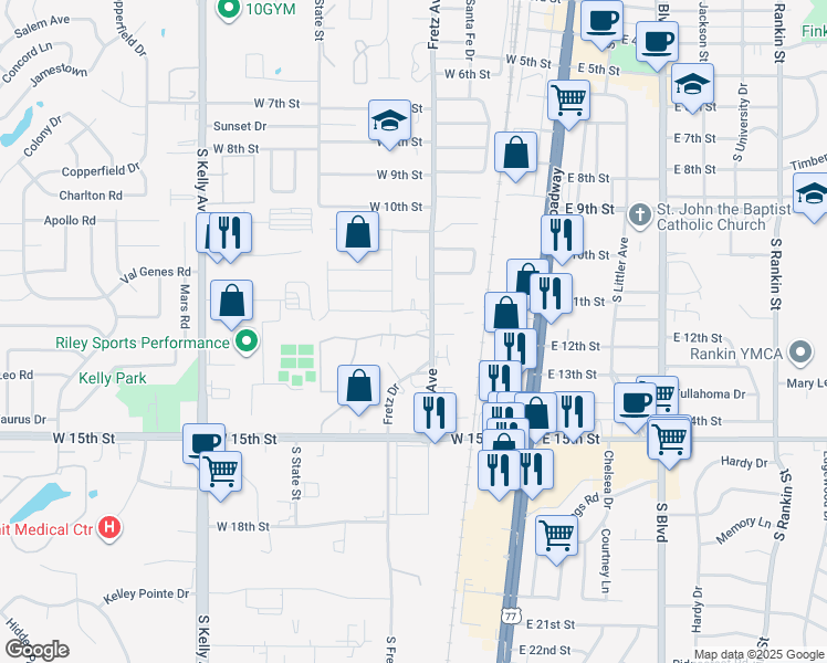 map of restaurants, bars, coffee shops, grocery stores, and more near 21 Jeffrey Baldwin Waner Road in Edmond