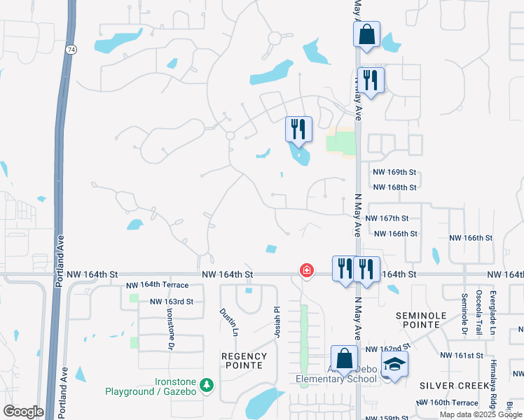 map of restaurants, bars, coffee shops, grocery stores, and more near 16805 Rainwater Trail in Edmond