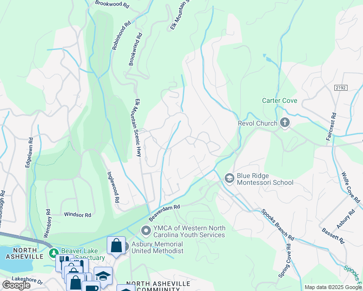 map of restaurants, bars, coffee shops, grocery stores, and more near 73 French Willow Drive in Asheville